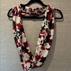 J. Jill Floral Infinity Scarf - Red, Black, Cream-100% silk